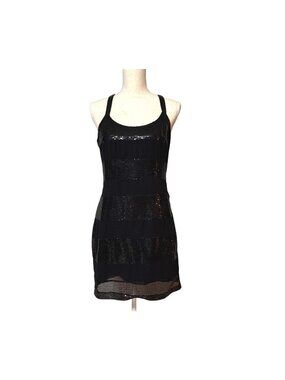 Black Sequin Striped Mini Dress With Cross Back Straps Size L By Twenty One